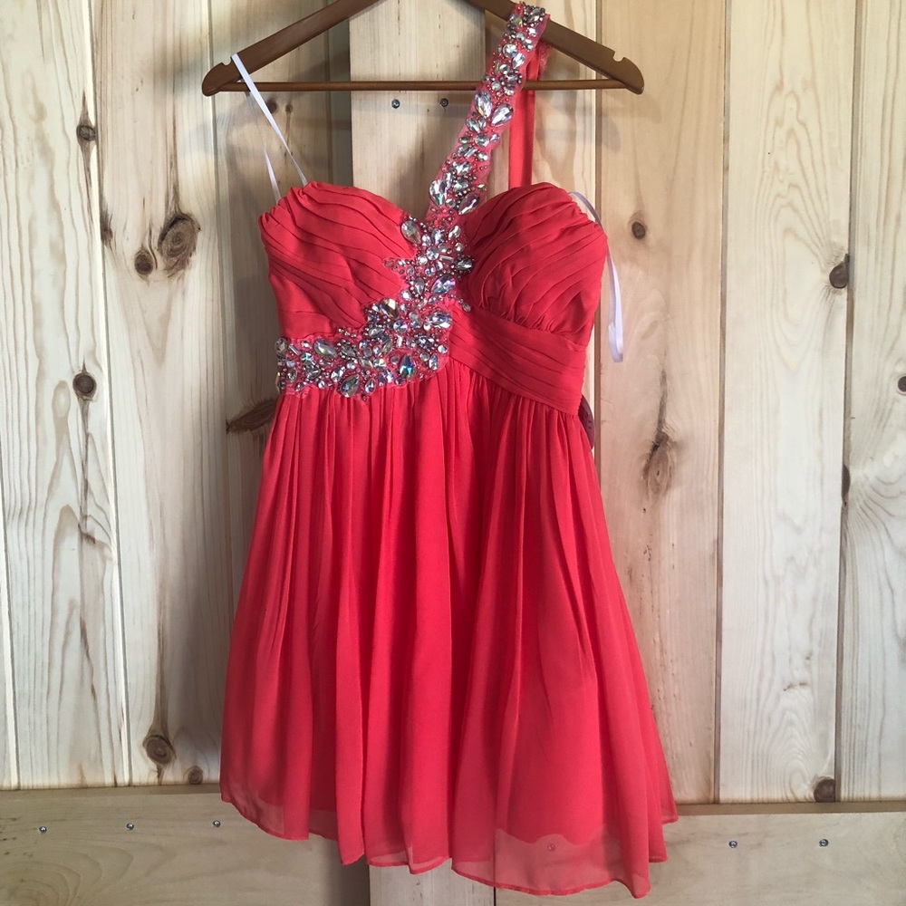 Coral sequin homecoming dress